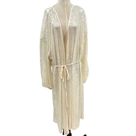 Hutch Jackson Sequin-Embellished Mesh Cover-Up Duster Kimono Cream Plus Size 3X - Picture 2 of 16